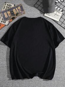 Manfinity Dauomo Men's Simple Letter Print Short Sleeve T-Shirt, Summer - Black - View 2