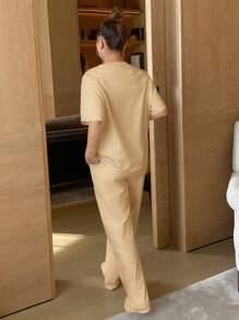 DAZY 可爱卡通印花宽松插肩袖睡衣套装 - 黃色 - 查看 2