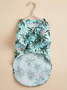 PETSIN 夏威夷风格度假花卉和火烈鸟印花轻质透气宠物衬衫，适合春夏季 - 彩色 - 查看 4