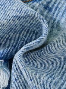 SHEIN 少女口袋破洞磨边休闲百搭牛仔短裤 - 中等水洗藍 - 查看 5