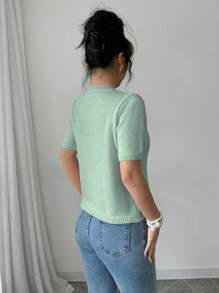 Gloray 新款休闲宽松粉色简约纽扣针织套头衫女式短袖秋冬