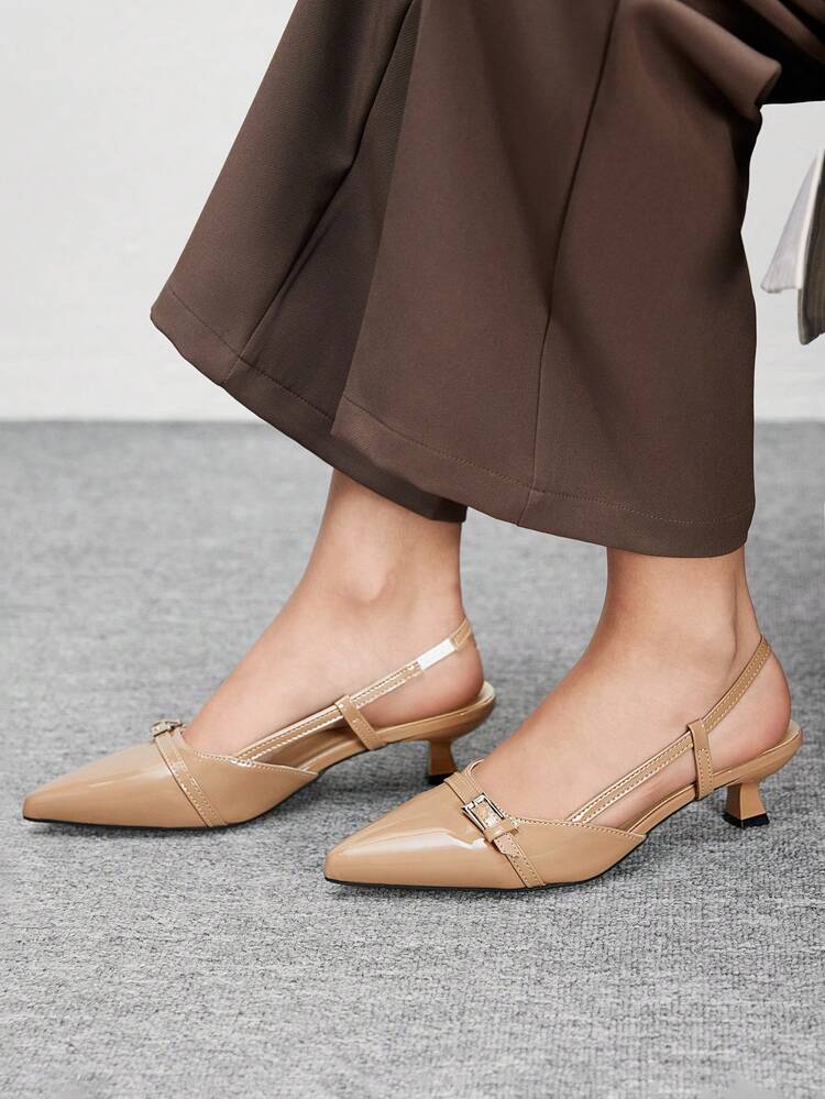 CUCCOO BIZCHIC Women's Pointed Toe Kitten Heel Apricot Comfortable Versatile Commute & Casual Flat Slingback Shoes For Christmas Valentine's Day Spring Shoes