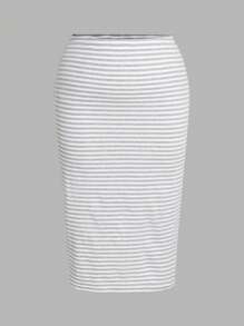 Comfortcana Plus Size Women's Casual Striped A-Line Skirt - Light Grey - View 1