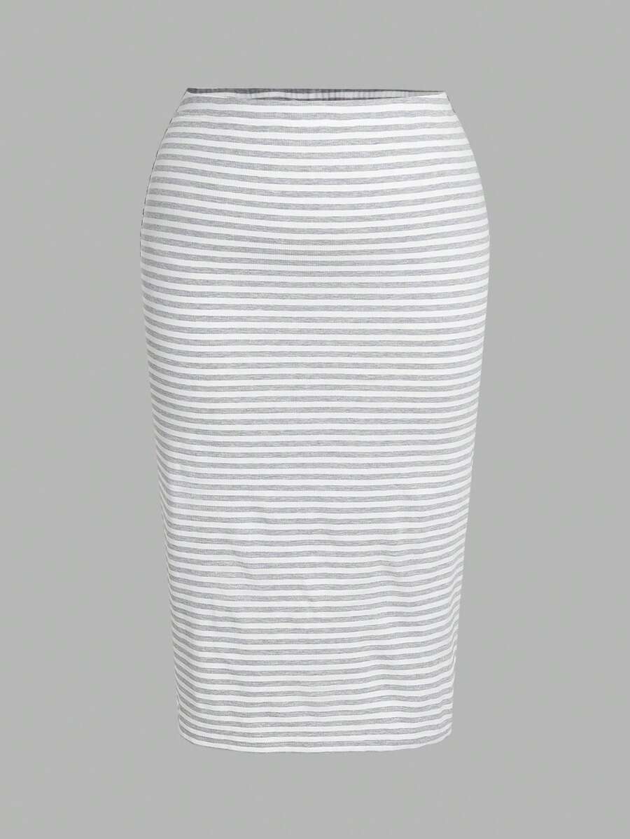 Comfortcana Plus Size Women's Casual Striped A-Line Skirt - Light Grey - View 1