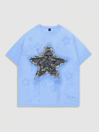 Grunge Punk Men's Embroidered Short Sleeve T-Shirt, Suitable For Everyday Wear In Spring & Summer