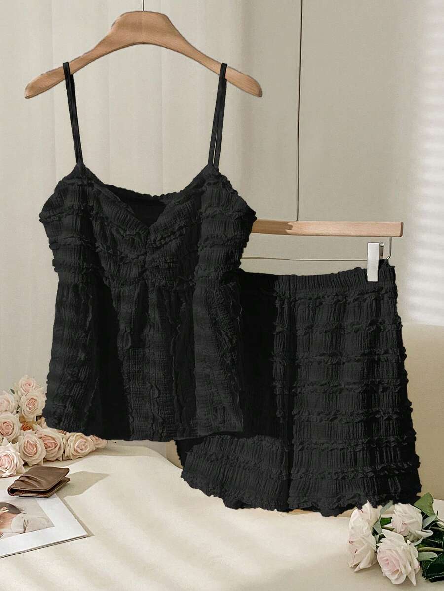 CosyJoli Set da 2 pezzi in taglie forti composto da canottiera casual e pantaloncini in tinta unita, ideale per l'estate - nero - Visualizzare 1