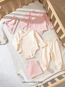 Cozy Pixies 5 Pieces Baby Girl Knitted Soft Bodysuit, Hat, Pants And Bib Gift Set