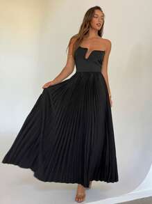 Aloruh 女士优雅派对/节日/休闲通勤镂空腰部荷叶边褶皱连衣裙 - 黑色 - 查看 3