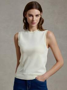 Briarwyn 女士休闲纯色无袖针织上衣夏季女士商务休闲装 - 杏色 - 查看 5