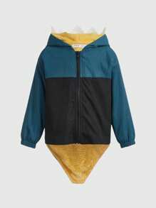SHEIN Veste À Capuche Applique Mignonne Et Confortable, À Motifs De Blocs De Couleurs Et De Dessins Animés Pour Garçons En Hiver