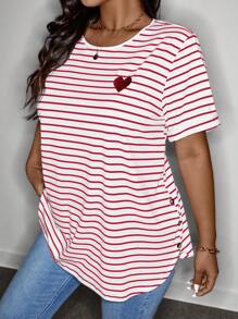 SHEIN LUNE 大码女式V领长袖休闲花卉印花衬衫/衬衫 女式夏季T恤 女式夏季春季T恤 女式春季T恤 夏季波西米亚风复古款 - 紅白色 - 查看 1