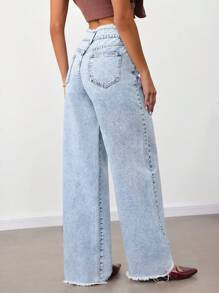 SHEIN Tall Damen blaue figurbetonte Jeans, modisch für den Sommer, Damen Lässig Sommer Jeans mit niedriger Taille, Jeans für große Frauen, weite Hosen, Sommerhosen für Frauen, Jeans mit weitem Bein, Sommerhosen für Konzerte, Jeans für große Frauen - Helle Waschung - Übersicht 2