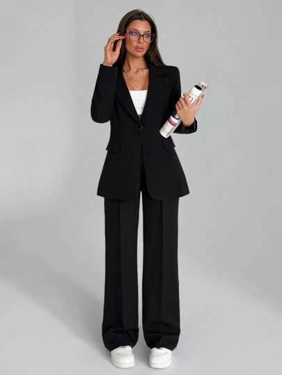 EURMUSE Women Solid Color Two Pieces Outfits Sets Blazer Jacket And Pants Women Club Outfits Women S Outfit Women S Work Clothes Womens Jumpsuits Work Dresses For Women