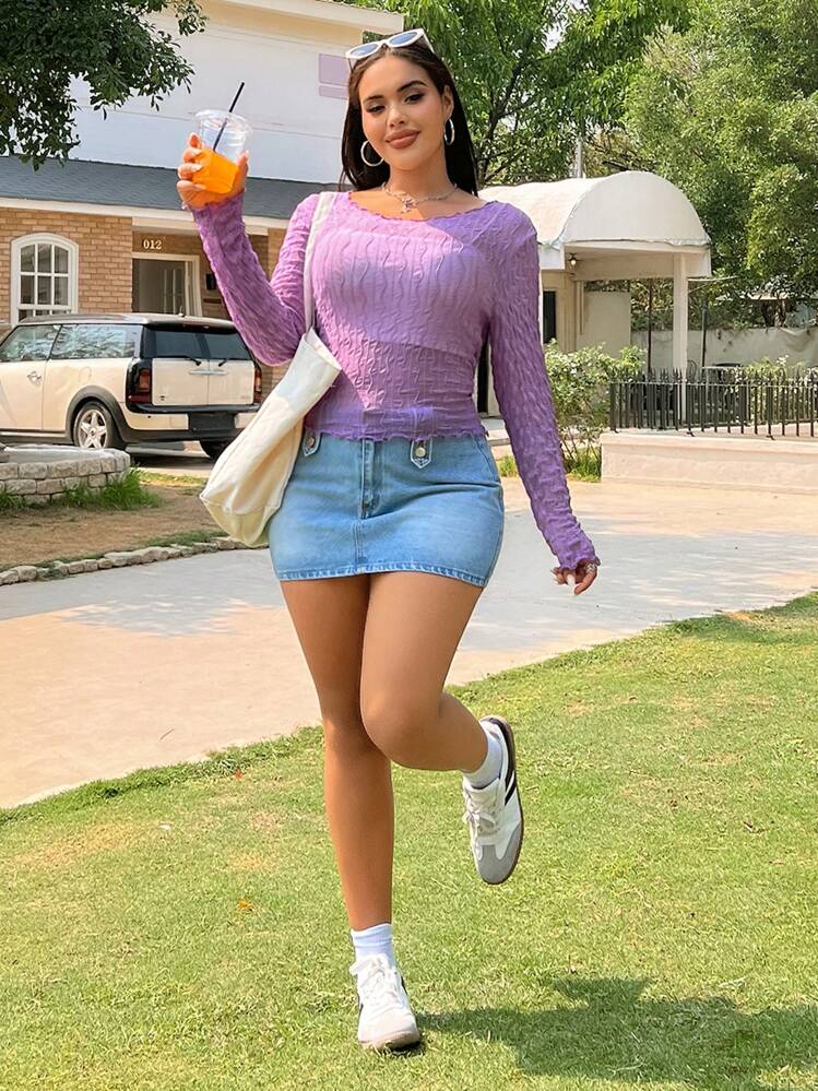 SHEIN EZwear Plus Size Women Sheer Top, Suitable For Vacation, Easter, Music Festival, Spring/Summer - Lilac Purple - View 4