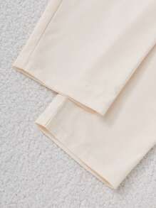 2pcs/Set Young Girl Simple Fashion Ruffled Splice Short Sleeve Top And Pants Pajama Set Sleep Wear S Set Sleep Wear Set Pajamas Set - Apricot - View 4