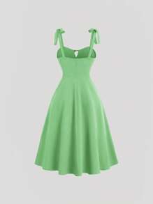 SHEIN Unity Solid Color Lace Up Backless Cinching Waist Cami Dress Burgundy Color Women Outfit