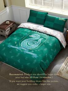 HARRY POTTER X SHEIN 绿色蛇纹羽绒被套装、礼品 - 綠色 - 查看 9