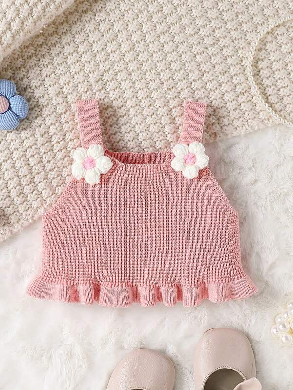 Baby Girl Solid Color Sleeveless Knit Sweater, Fashionable For Spring & Autumn