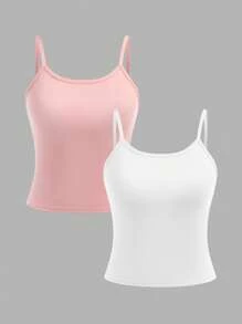 SHEIN Girlism 2pcs/Set Teen Girl Simple Comfortable Soft Skinny Camisole Bras