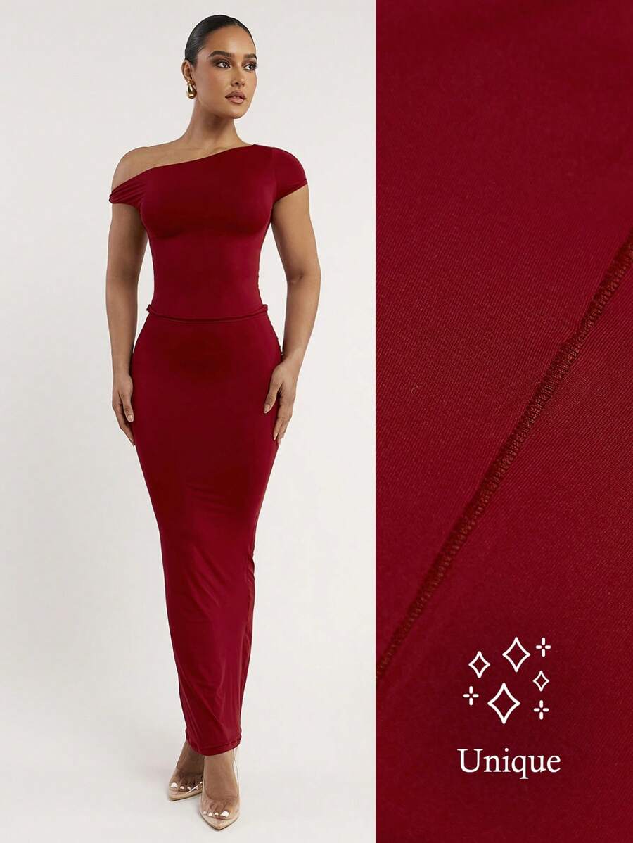 Silquee Falda lápiz básica de color rojo borgona, de tela elástica y suave, diseño de ajuste cómodo para mujeres de talla grande, diseño de moda con artesanía especial de empalme, certificada internacionalmente - Burdeos - Ver 1