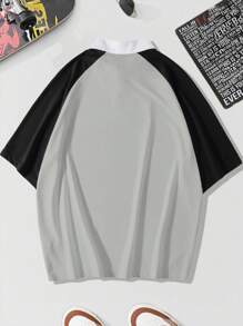 Manfinity Hypemode Men's Letter Print Contrast Color Raglan Short Sleeve Loose Polo Shirt  Baseball Jersey Men - Multicolor - View 2
