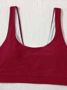 Swim Chiccia Women's Solid Color Round Neck Bikini Top For Summer Beach Vacation - Burgundy - View 5