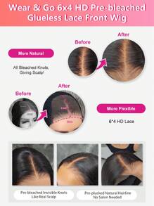 TrueHD Pre Bleached Glueless HD Lace Straight 6*4 180% 16-20 Inch Lace Closure Wigs Natural Black Wear & Go