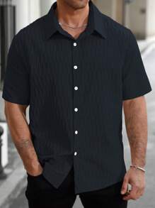 Manfinity Homme 大码男士纯色单排扣休闲短袖衬衫