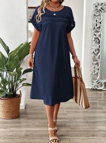 EMERY ROSE 1 pièce Robe pull ample d'été avec encolure ronde, épaules tombantes, contraste de dentelle, grande taille