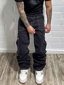 Manfinity LEGND Men's Solid Color Pleated Loose Straight Leg Jeans