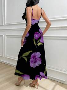 Modelyn Romantic Floral Casual & Simple Belted Ruched Hem Slip Dress - Multicolor - View 4