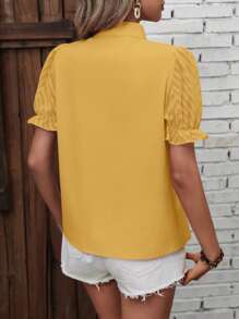SHEIN Clasi Blusa de unicolor de manga corta para mujer, de moda para el verano - Amarillo - Ver 2