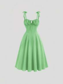 SHEIN Unity Solid Color Lace Up Backless Cinching Waist Cami Dress Burgundy Color Women Outfit