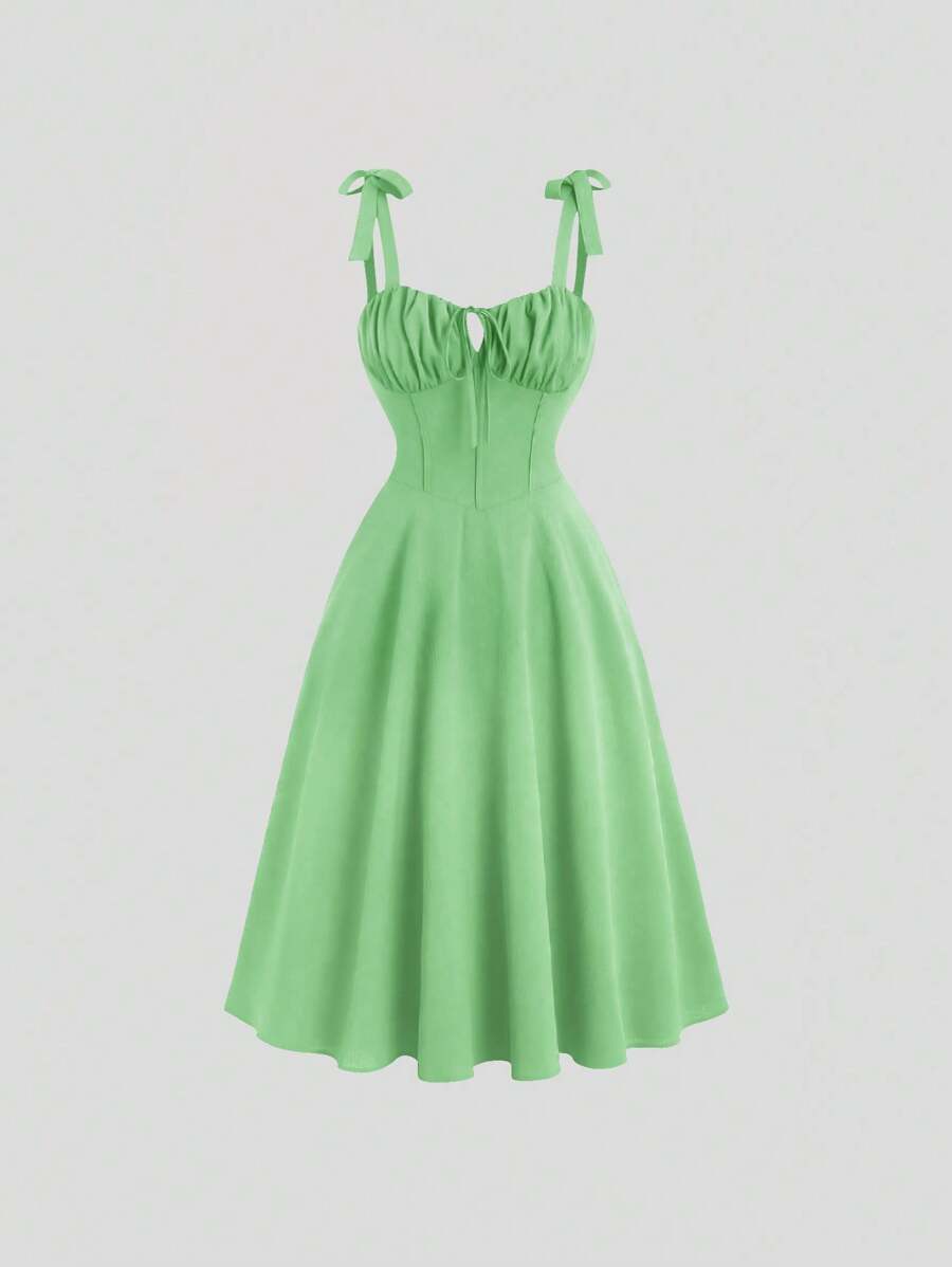 SHEIN Unity Solid Color Lace Up Backless Cinching Waist Cami Dress Burgundy Color Women Outfit