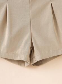Souflis Souflis 2 Stücke/Set Kleinkind Jungen Frühling/Sommer Polo Kragen Kontrast Farbrand Kurzarm Hemd + Plissee Shorts, Hochzeit/Valentinstag Outfit - Khaki - Übersicht 8