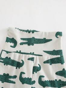 Cozy Pixies Baby Mädchen 5-teiliges Set: Cartoon Krokodil Muster gestrickter weicher Rundhals Langarm-Pullover, elastische Taillenhose, Hut, Handschuhe, Lätzchen