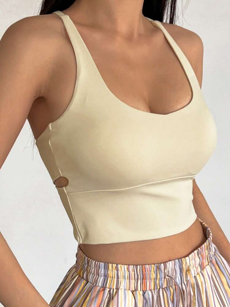 Solid Color Lightly Padded Sports Bra For Women With Spaghetti Strap