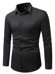 Manfinity Mode Solid Color Men's Long Sleeve Shirt, Minimalist & Fashionable, Suitable For Summer