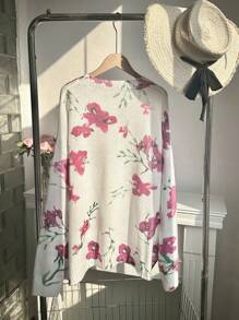 SHEIN EZwear Plus Size Casual Floral Print Knit Sweater