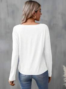 SHEIN LUNE New York Simple Letter Graphic V-Neck Long Sleeve T-Shirt For Women, Suitable For Spring Autumn And Winter,Casual - White - View 2