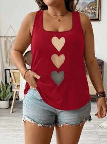 EMERY ROSE Casual Minimalist 3 Heart Pattern Loose Fit Strap Tank Top For Women, Suitable For Summer - Red - View 1