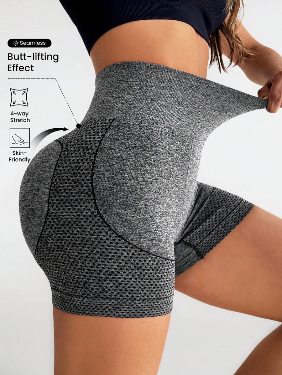 Easithlete Quần short thể thao cạp rộng co giãn Quần short thể thao nữ, Quần short tập gym, Quần short đi xe đạp - Màu xám đen - Xem 1