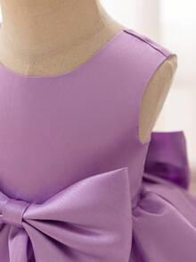 Glamorique Kids 圣诞派对装白色圣诞老人礼服薄纱女童公主裙，优雅白色婚礼花童礼服，手工串珠大蝴蝶结，生日派对公主裙 - 紫色 - 查看 5