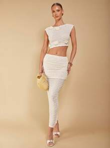 COSMINA Women's Apricot 3D Floral 2 Pieces Set, Elegant Holiday Style