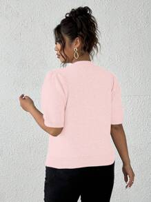 Elenzga Plus Size Women Heart Pattern Knit Crew Neck Short Sleeve Casual And Commuting Knitted Blouse - Multicolor - View 2