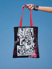 Winx Club X ROMWE Cartoon Printed Fashion Portable Tote Shoulder Bag For Women - Black - View 11