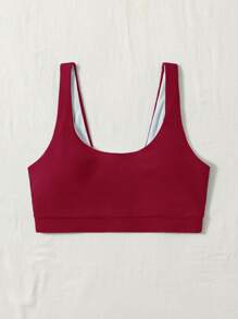 Swim Chiccia Women's Solid Color Round Neck Bikini Top For Summer Beach Vacation - Burgundy - View 4