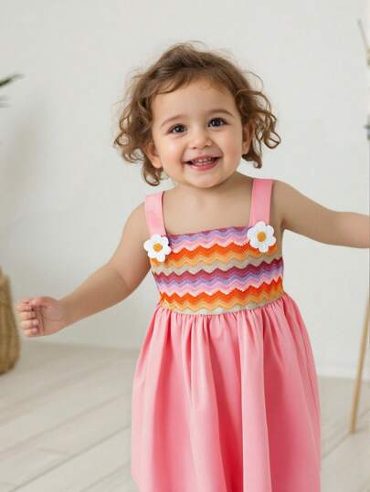 Cozy Pixies Toddler Girls' Colorful Striped Pinafore Dress, Casual And Versatile