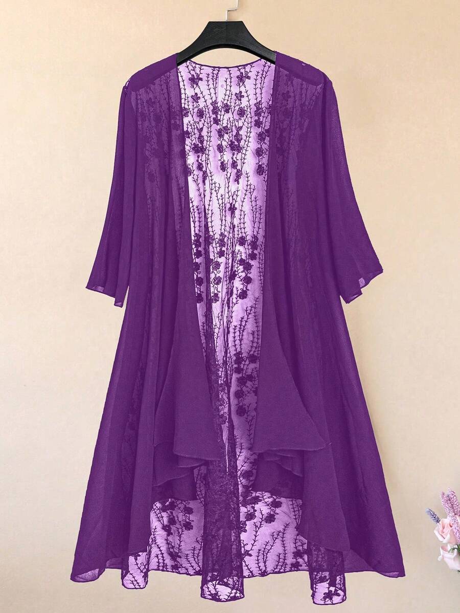 SHEIN LUNE Plus Size Women Floral Embroidery Mesh Top, Casual Holiday Wear