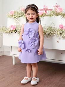 Babygirl 优雅紫色花朵无袖连衣裙，夏季 - 紫色 - 查看 5